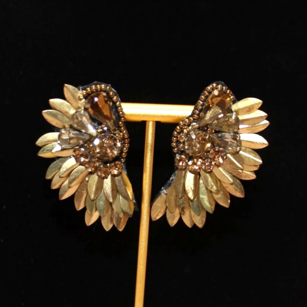 NIB Noir Gold Bead and Winged Dangle Earrings